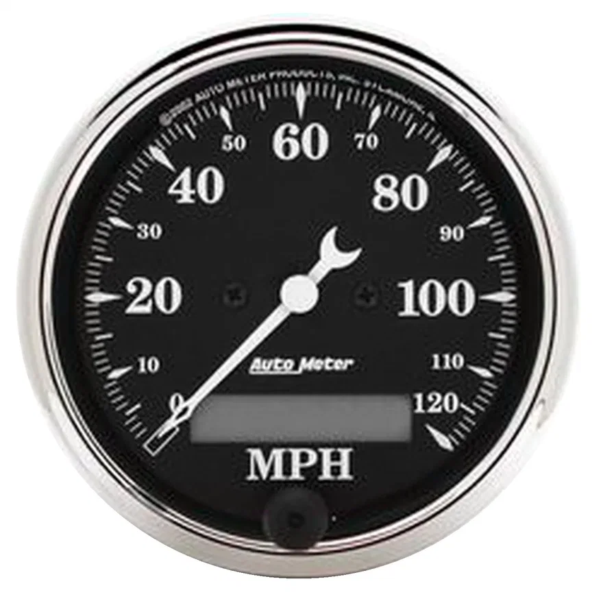 GAUGE; SPEEDO.; 3 1/8in.; 120MPH; ELEC. PROG. W/LCD ODO; OLD TYME BLK