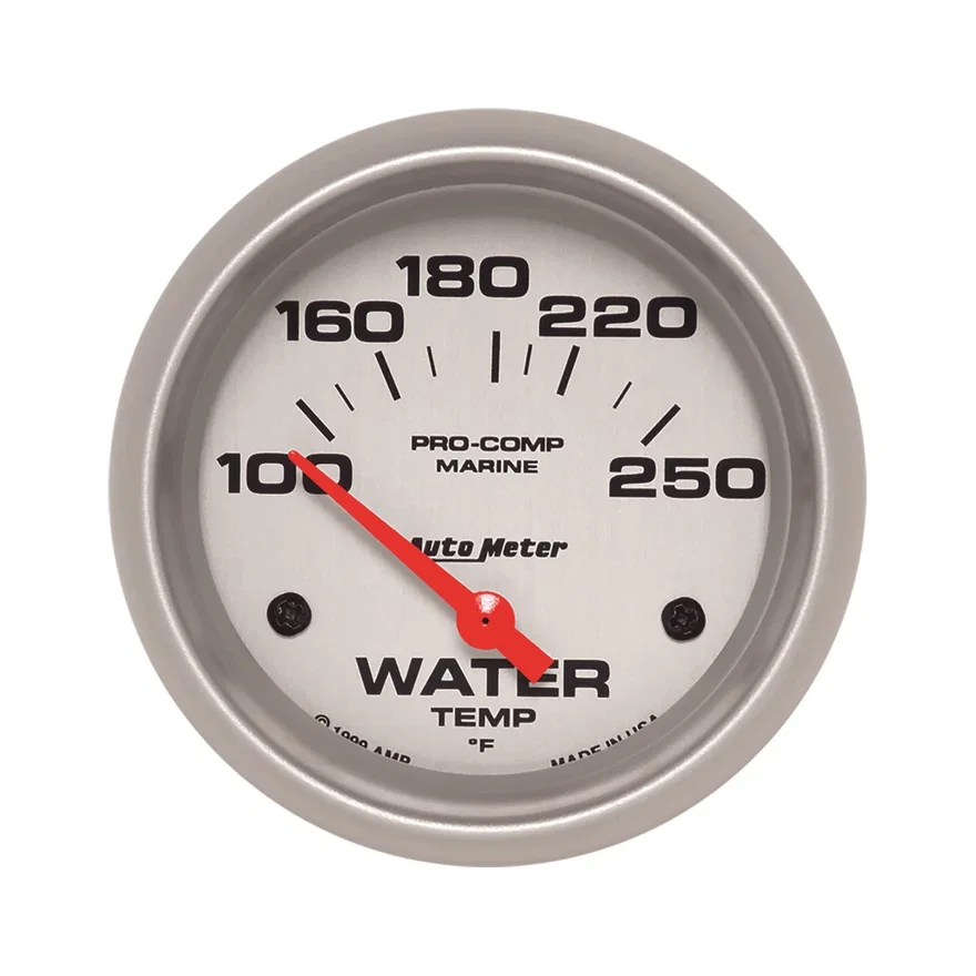 GAUGE; WATER TEMP; 2 5/8in.; 100-250deg.F; ELECTRIC; MARINE SILVER
