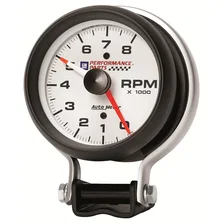 GAUGE; TACHOMETER; 3 3/4in.; 8K RPM; PEDESTAL W/RED LINE; CHEVY RED BOWTIE; WHIT image 5