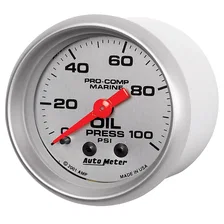 GAUGE; OIL PRESSURE; 2 1/16in.; 100PSI; MECHANICAL; MARINE SILVER image 2