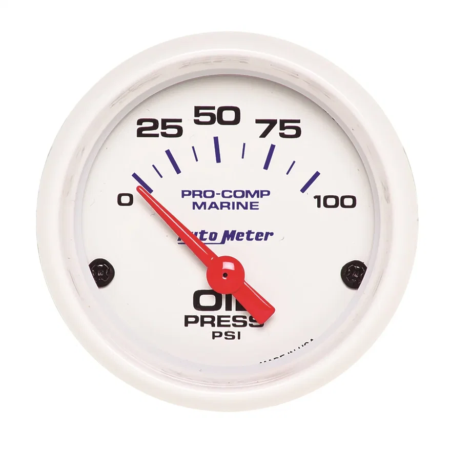 GAUGE; OIL PRESSURE; 2 1/16in.; 100PSI; ELECTRIC; MARINE WHITE