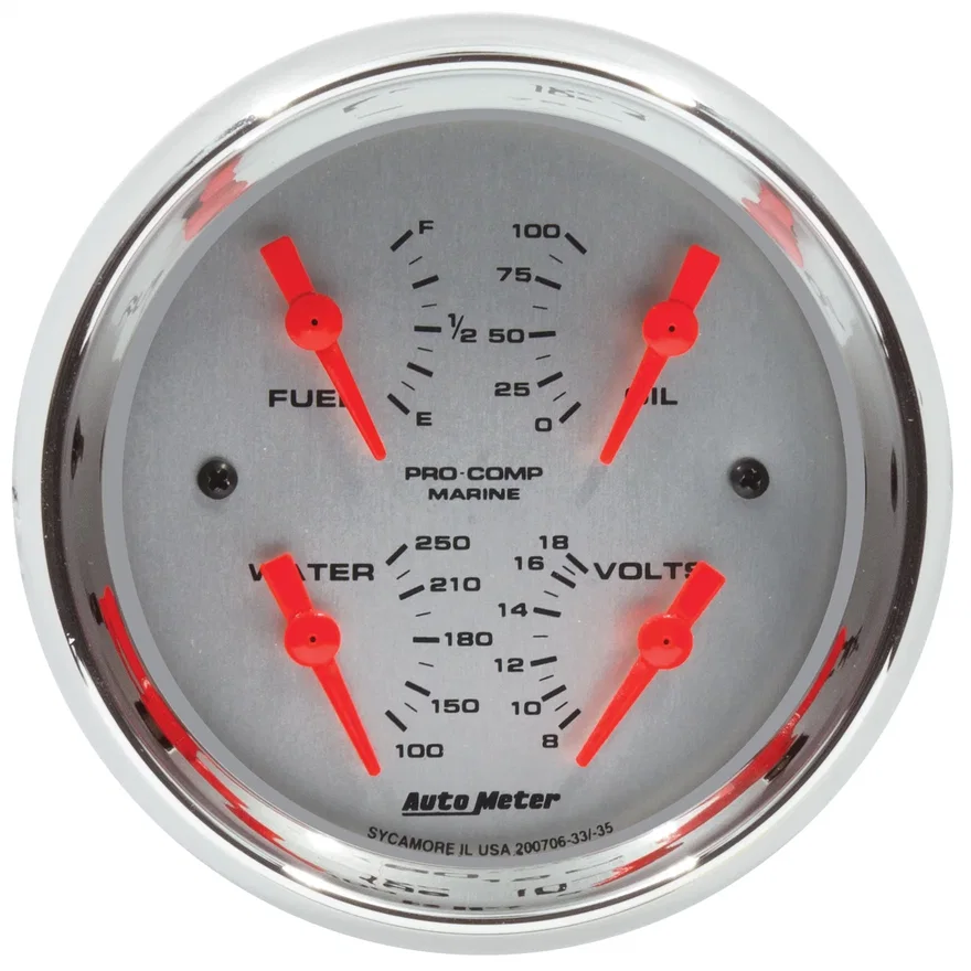 GAUGE; QUAD; 3-3/8in.; 240OE-33OF; ELEC; MARINE CHROME