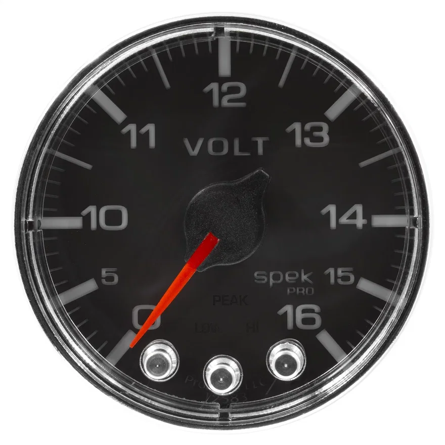 GAUGE; VOLTMETER; 2 1/16in.; 16V; STEPPER MOTOR W/PEAK/WARN; BLK/CHRM; SPEK-PRO