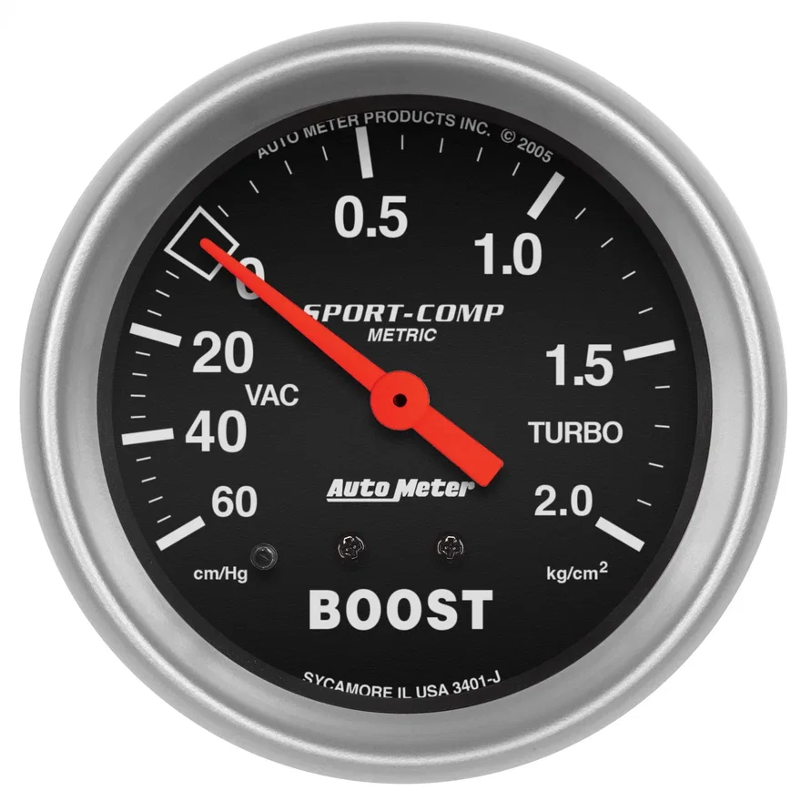 GAUGE; VAC/BOOST; 2 5/8in.; 60CMHG-2.1KG/CM2; MECHANICAL; SPORT-COMP