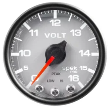 GAUGE; VOLTMETER; 2 1/16in.; 16V; STEPPER MOTOR W/PEAK/WARN; SLVR/BLK; SPEK-PRO image 2