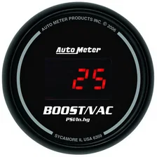 GAUGE; VAC/BOOST; 2 1/16in.; 30INHG-30PSI; DIGITAL; BLACK DIAL W/RED LED image 1