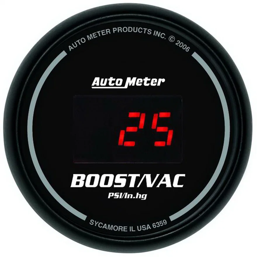 GAUGE; VAC/BOOST; 2 1/16in.; 30INHG-30PSI; DIGITAL; BLACK DIAL W/RED LED