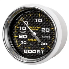 GAUGE; VAC/BOOST; 2 5/8in.; 30INHG-30PSI; MECHANICAL; MARINE CARBON FIBER image 2