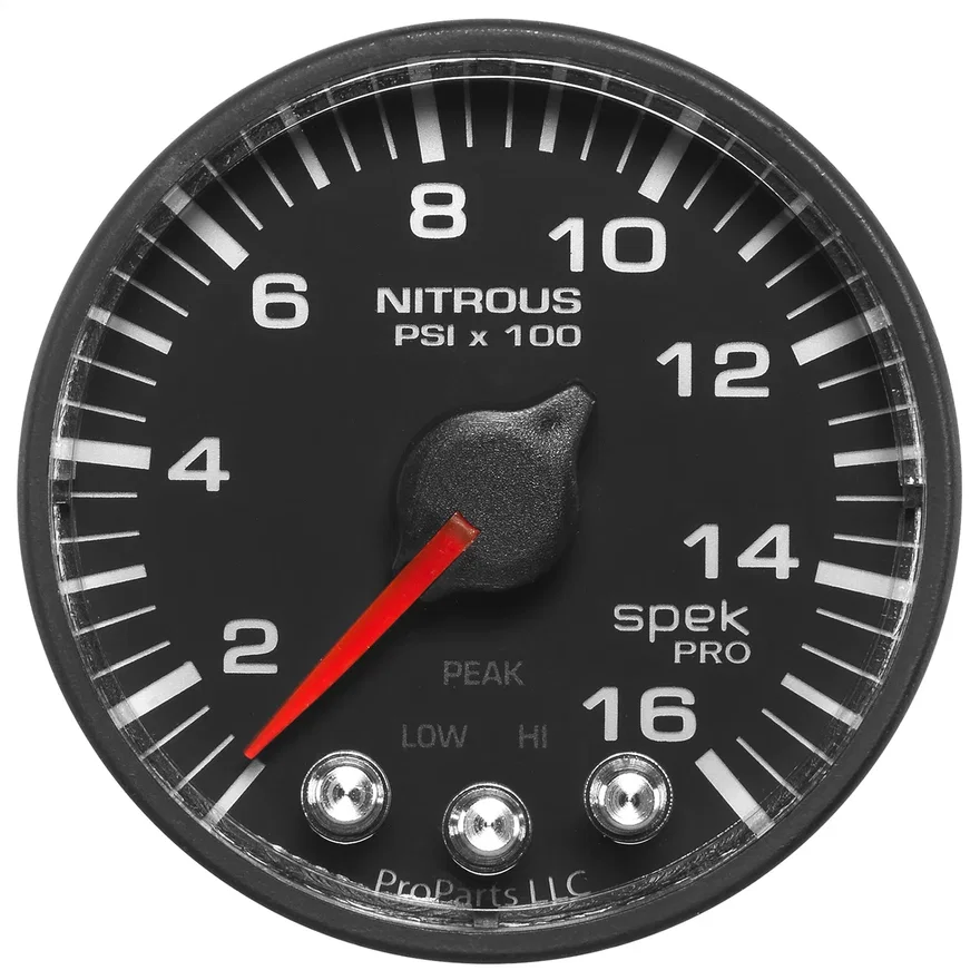 GAUGE; NITROUS PRESS; 2 1/16in.; 1600PSI; STEPPER MOTOR W/PK/WRN; BLK/BLK; SPEK