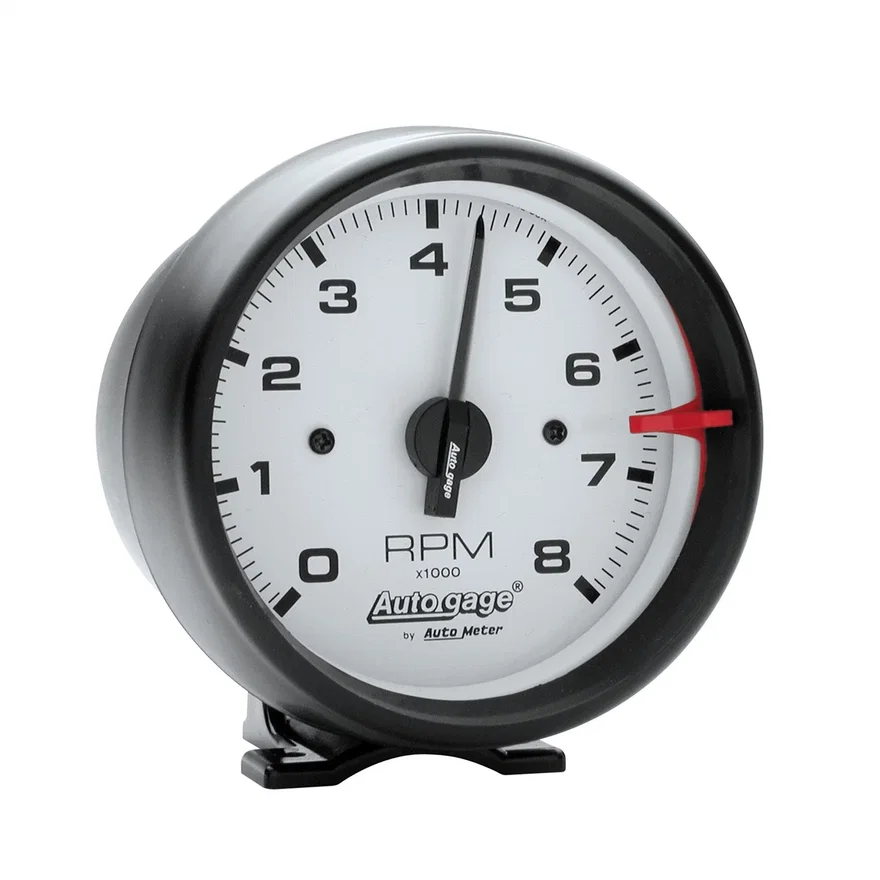 GAUGE; TACH; 3 3/4in.; 8K RPM; PEDESTAL; WHT DIAL BLK CASE; AUTOGAGE