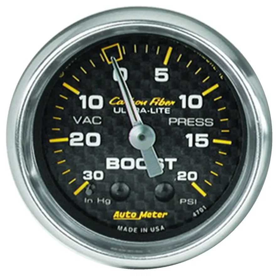 GAUGE; VAC/BOOST; 2 1/16in.; 30INHG-20PSI; MECHANICAL; CARBON FIBER