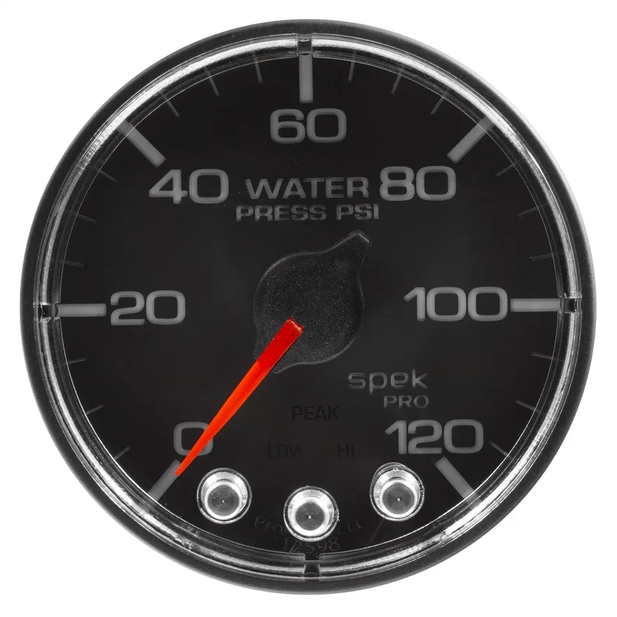 GAUGE; WATER PRESS; 2 1/16in.; 120PSI; STEPPER MOTOR W/PEAK/WARN; BLK/CHRM; SPEK