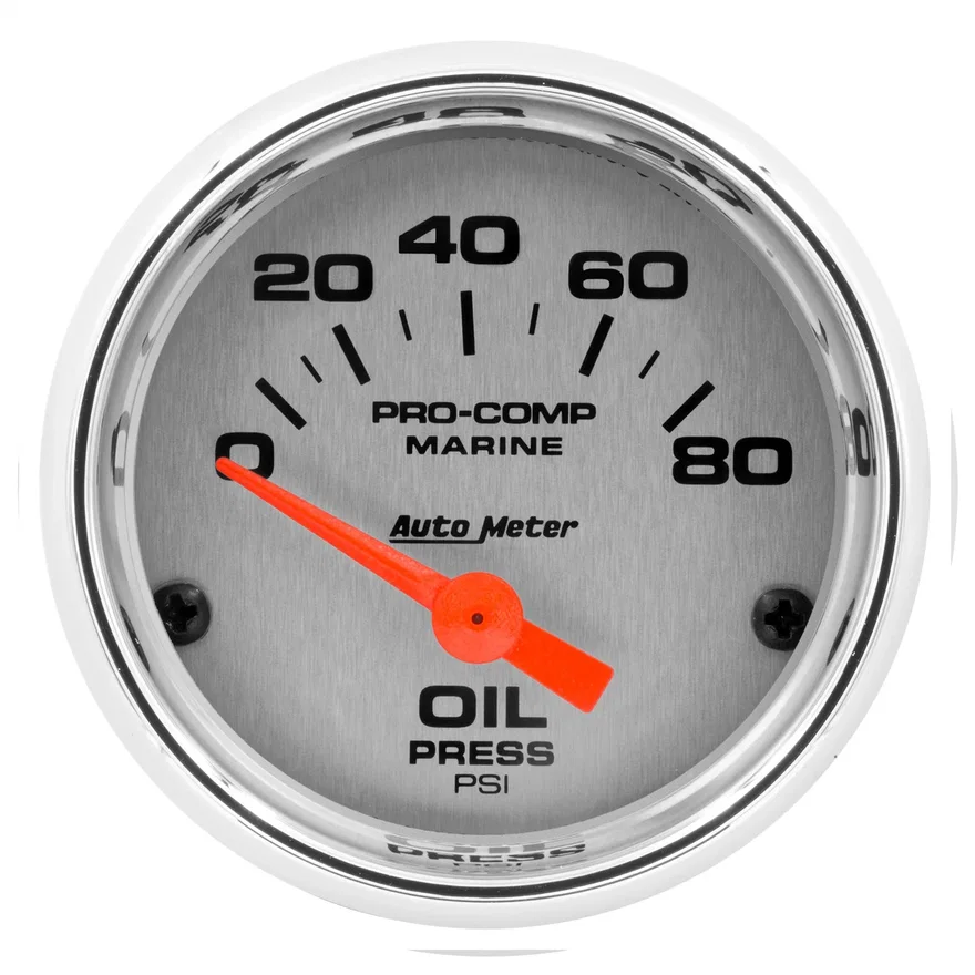 GAUGE; OIL PRESSURE; 2 1/16in.; 80PSI; ELECTRIC; MARINE CHROME