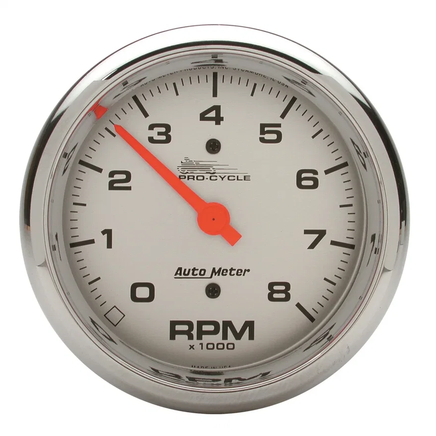 GAUGE; TACH; 3 3/4in.; 8K RPM; 2/4 CYLINDER; SILVER; PRO-CYCLE