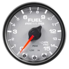 GAUGE; FUEL PRESS; 2 1/16in.; 15PSI; STEPPER MOTOR W/PEAK/WARN; SLVR/BLK; SPEK image 2