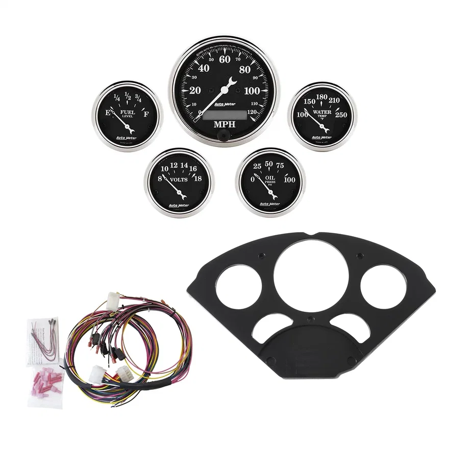 DIRECT FIT DASH KIT; CHEVY 55-56; MPH/FUEL/OILP/WTMP/BAT; OTB