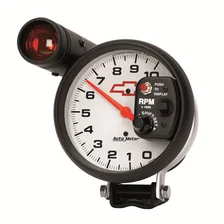 GAUGE; TACH; 5in.; 10K RPM; PEDESTAL W/EXT. SHIFT-LITE; CHEVY RED BOWTIE; WHITE image 2