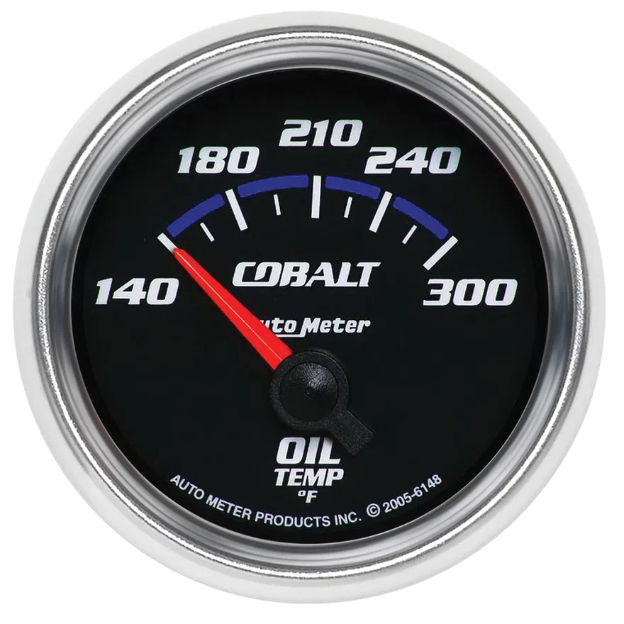 GAUGE; OIL TEMP; 2 1/16in.; 140-300deg.F; ELECTRIC; COBALT