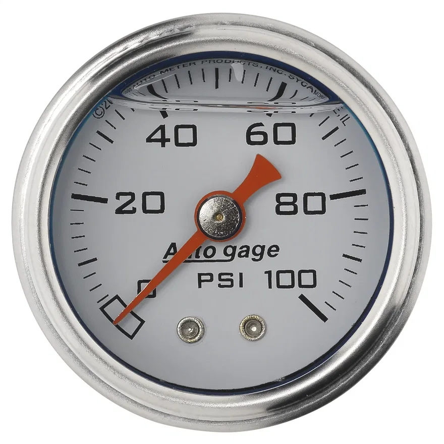 GAUGE; PRESS; 1.5in. DIRECT MNT; 100PSI; LIQUID FILLED MECH; WHT; 1/8in. NPTF MA