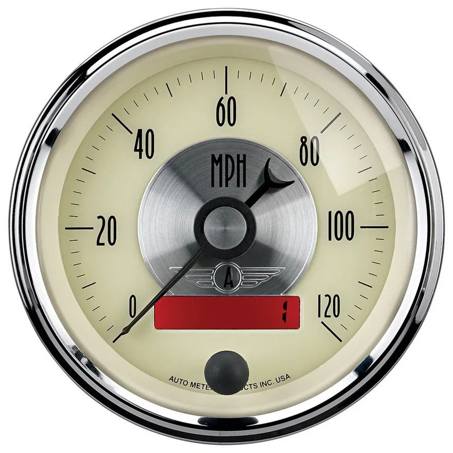 GAUGE; SPEEDO; 3 3/8in.; 120MPH; ELEC. PROGRAM W/LCD ODO; PRESTIGE ANTQ. IVORY