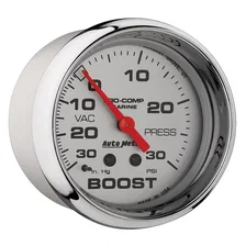 GAUGE; VAC/BOOST; 2 5/8in.; 30INHG-30PSI; MECHANICAL; MARINE CHROME image 3