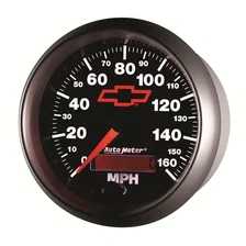 GAUGE; SPEEDOMETER; 3 3/8in.; 160MPH; ELEC. PROGRAMMABLE; CHEVY RED BOWTIE; BLAC image 3
