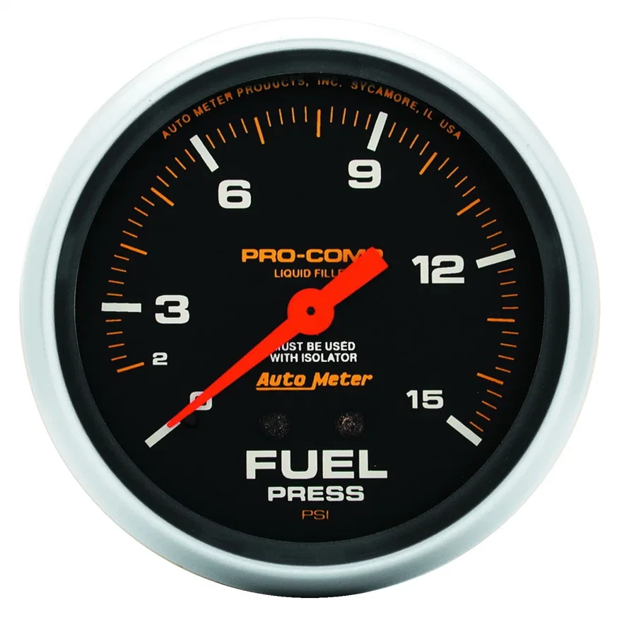 GAUGE; FUEL PRESS; 2 5/8in.; 15PSI; LIQUID FILLED MECH W/ISOLATOR; PRO-COMP