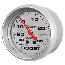 GAUGE; VAC/BOOST; 2 5/8in.; 30INHG-30PSI; MECHANICAL; MARINE SILVER image 2