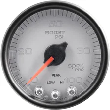 GAUGE; BOOST; 2 1/16in.; 100PSI; STEPPER MOTOR W/PEAK/WARN; SLVR/BLK; SPEK-PRO image 1
