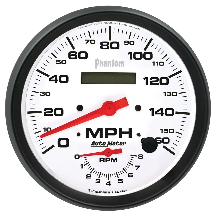 GAUGE; TACH/SPEEDO; 5in.; 160MPH/8K RPM; ELEC. PROGRAM.; PHANTOM