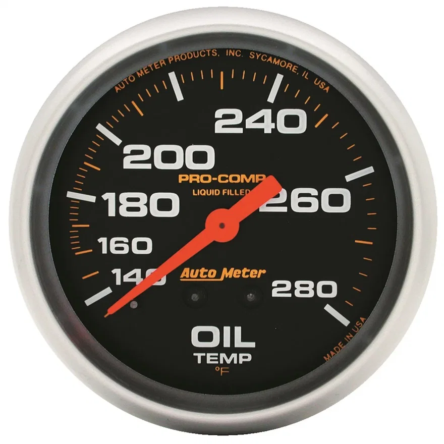 GAUGE; OIL TEMP; 2 5/8in.; 140-280deg.F; LIQUID FILLED MECH; 12FT.; PRO-COMP