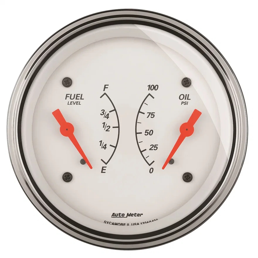 GAUGE; DUAL; FUEL/OILP; 3 3/8in.; 0OE-90OF/100PSI; ELEC; ARCTIC WHITE