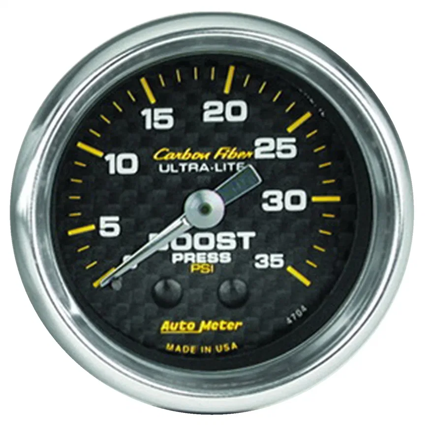 GAUGE; BOOST; 2 1/16in.; 35PSI; MECHANICAL; CARBON FIBER