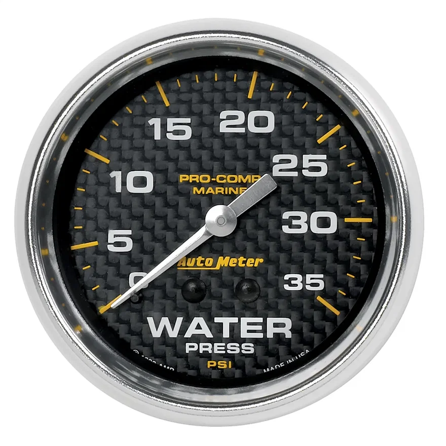 GAUGE; WATER PRESS; 2 5/8in.; 35PSI; MECHANICAL; MARINE CARBON FIBER