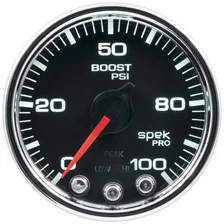 GAUGE; BOOST; 2 1/16in.; 100PSI; STEPPER MOTOR W/PEAK/WARN; BLK/CHRM; SPEK-PRO image 2