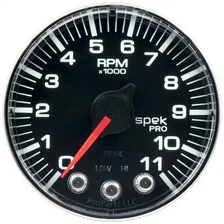 GAUGE; TACH; 2 1/16in.; 11K RPM; W/SHIFT LIGHT/PEAK MEM; BLK/CHRM; SPEK-PRO image 2