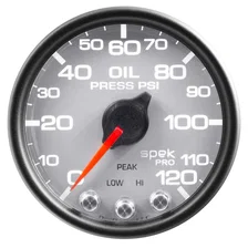 GAUGE; OIL PRESS; 2 1/16in.; 120PSI; STEPPER MOTOR W/PEAK/WARN; SLVR/BLK; SPEK image 2