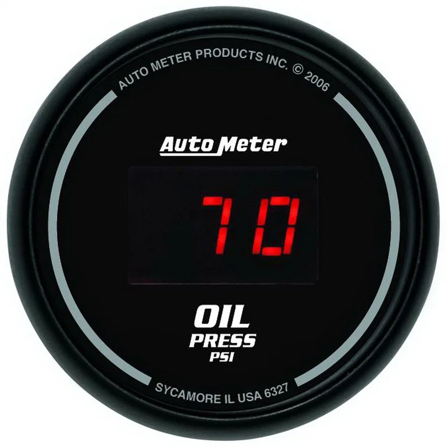 GAUGE; OIL PRESSURE; 2 1/16in.; 100PSI; DIGITAL; BLACK DIAL W/RED LED