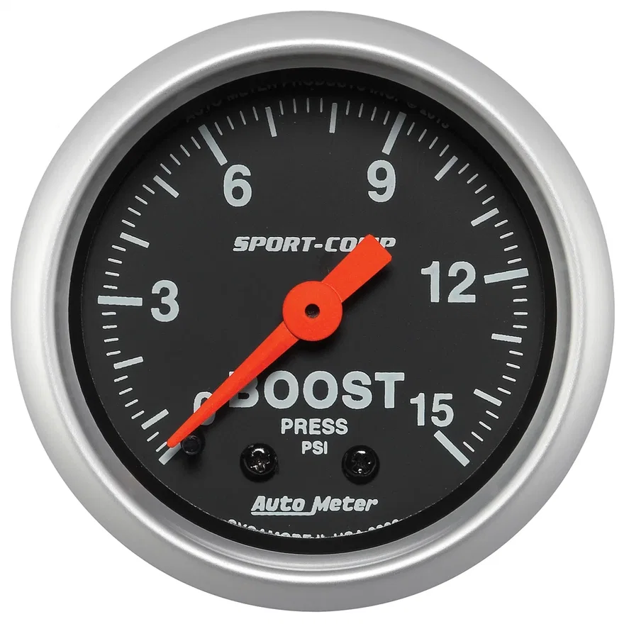 GAUGE; BOOST; 2 1/16in.; 15PSI; MECHANICAL; SPORT-COMP