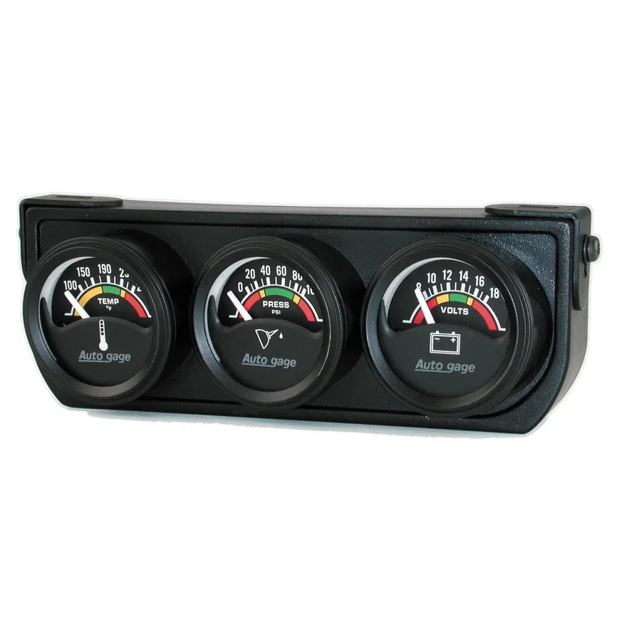 GAUGE CONSOLE; OILP/WTMP/VOLT; 1.5in.; 100PSI/280deg.F/18V; ELEC BK DIAL; BK BZL