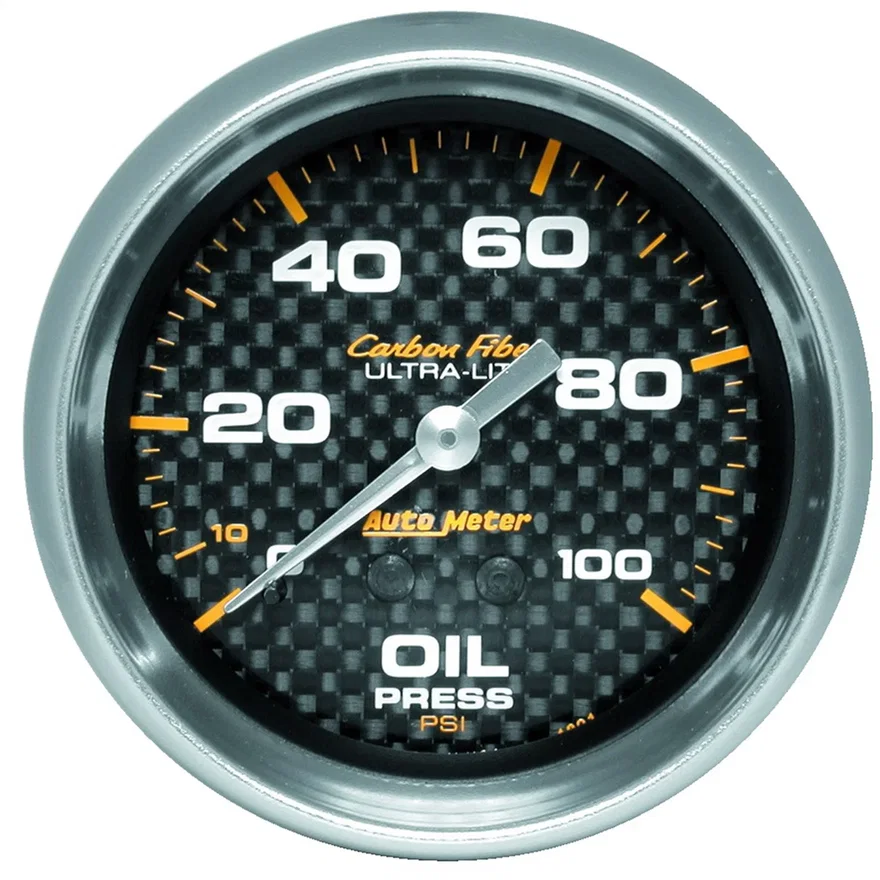 GAUGE; OIL PRESSURE; 2 5/8in.; 100PSI; MECHANICAL; CARBON FIBER