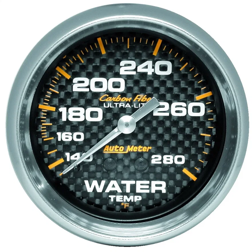 GAUGE; WATER TEMP; 2 5/8in.; 140-280deg.F; MECHANICAL; CARBON FIBER