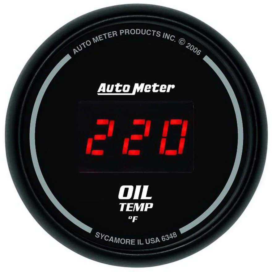 GAUGE; OIL TEMP; 2 1/16in.; 340deg.F; DIGITAL; BLACK DIAL W/RED LED