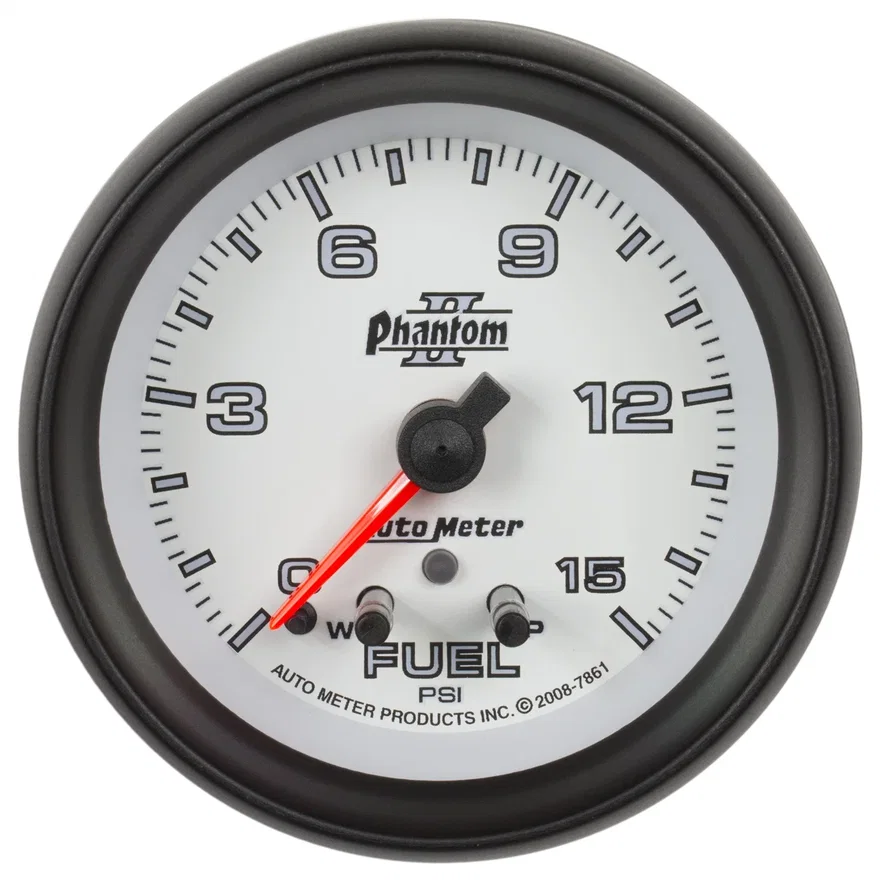GAUGE; FUEL PRESS; 2 5/8in.; 15PSI; STEPPER MOTOR W/PEAK/WARN; PHANTOM II