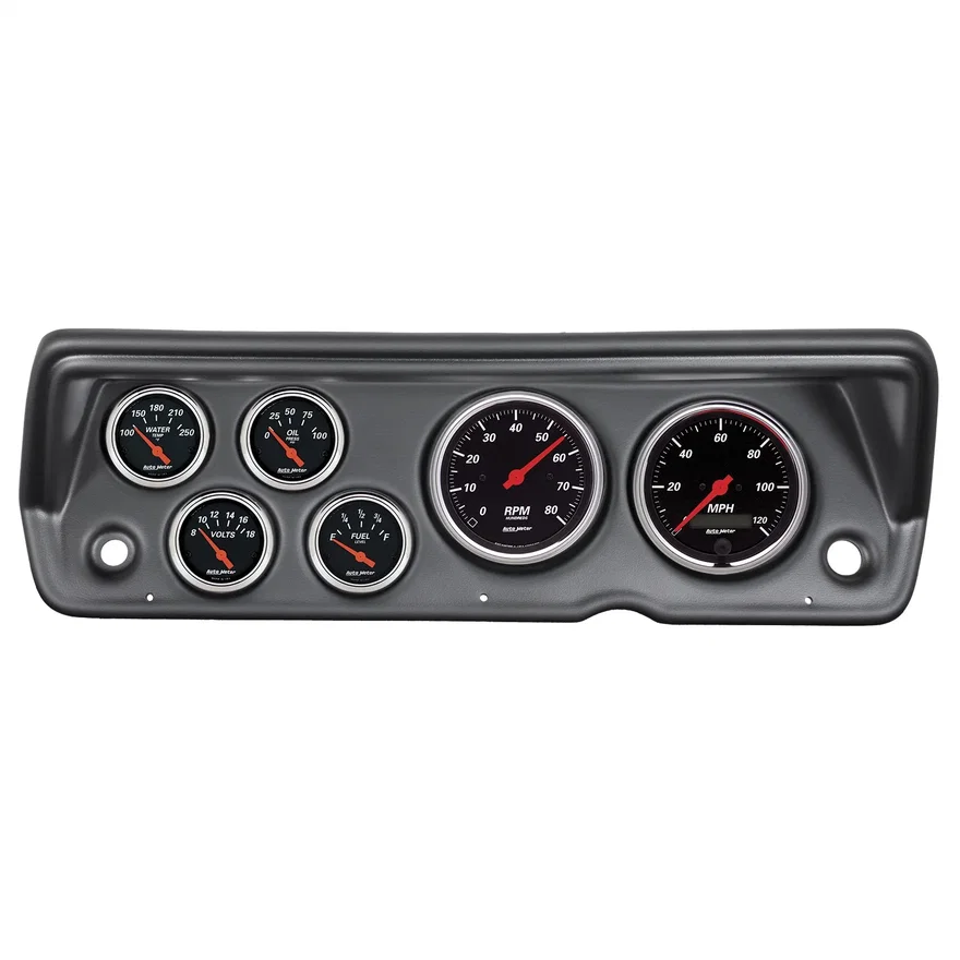DIRECT FIT DASH KIT; ABODY/DUSTER/DEMON/DART 70-76; TACH/MPH/FUEL/OILP/WTMP/VOLT
