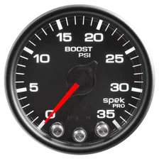 GAUGE; BOOST; 2 1/16in.; 35PSI; STEPPER MOTOR W/PEAK/WARN; BLACK/BLACK; SPEK-PRO image 2