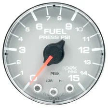 GAUGE; FUEL PRESS; 2 1/16in.; 15PSI; STEPPER MOTOR W/PEAK/WARN; SLVR/CHRM; SPEK image 2