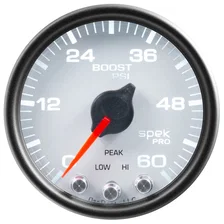GAUGE; BOOST; 2 1/16in.; 60PSI; STEPPER MOTOR W/PEAK/WARN; WHT/BLK; SPEK-PRO image 2