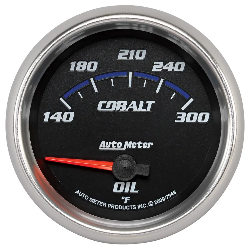 GAUGE; OIL TEMP; 2 5/8in.; 140-300deg.F; ELECTRIC; COBALT