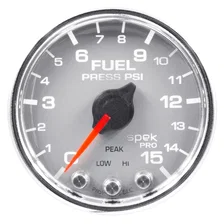 GAUGE; FUEL PRESS; 2 1/16in.; 15PSI; STEPPER MOTOR W/PEAK/WARN; SLVR/CHRM; SPEK image 2